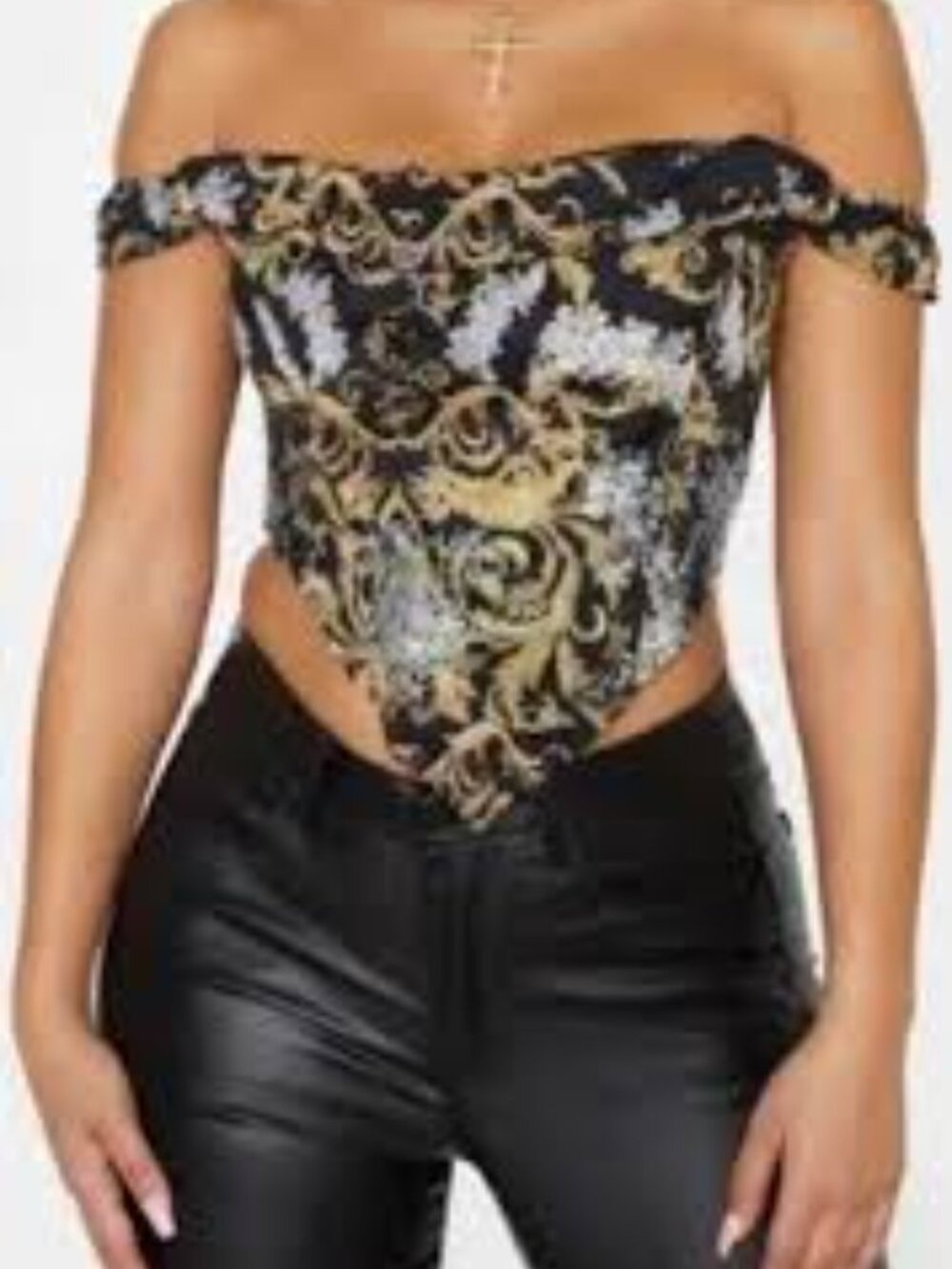 PrettyLittleThing Cropped Off The Shoulder Baroque Corset Style